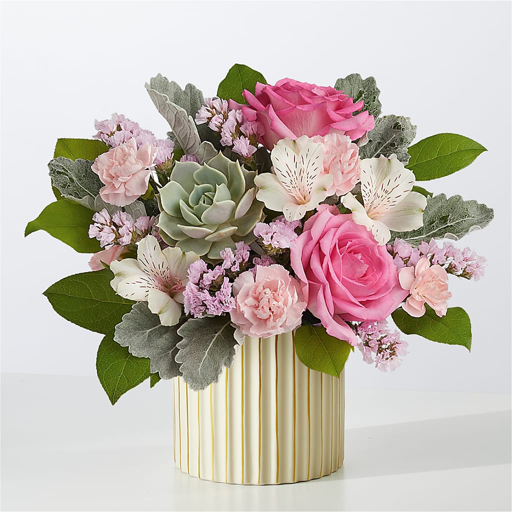 Dusty Rose Bouquet with Ivory Vase – Albertsons, Pleasanton CA